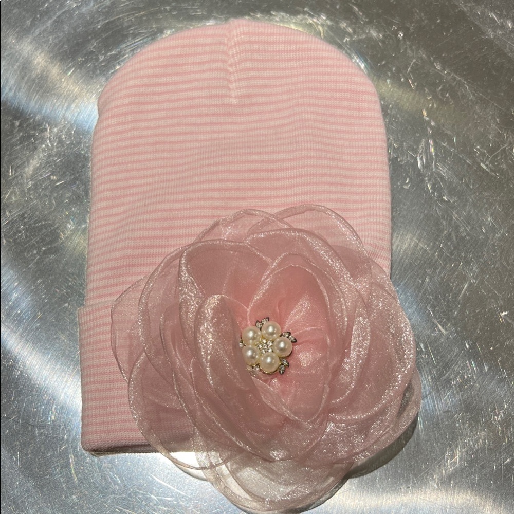Infant Hospital Hat pink and white stripes